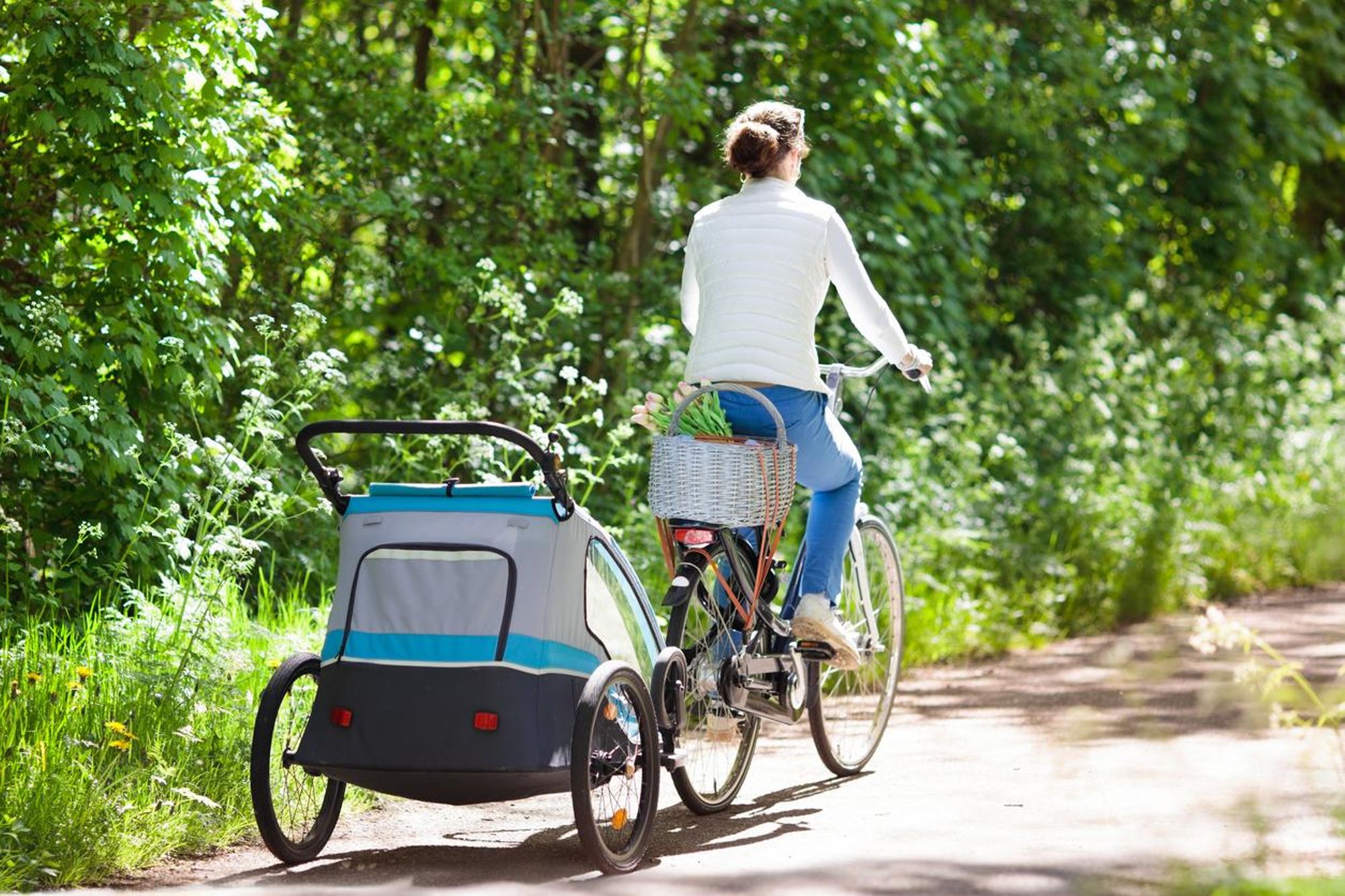 HOMCOM Remorque vélo pour Enfant 2 en 1 Convertible Jogger Poussette  capacité 26,4 kg avec réflecteurs et Drapeau - 2 Places